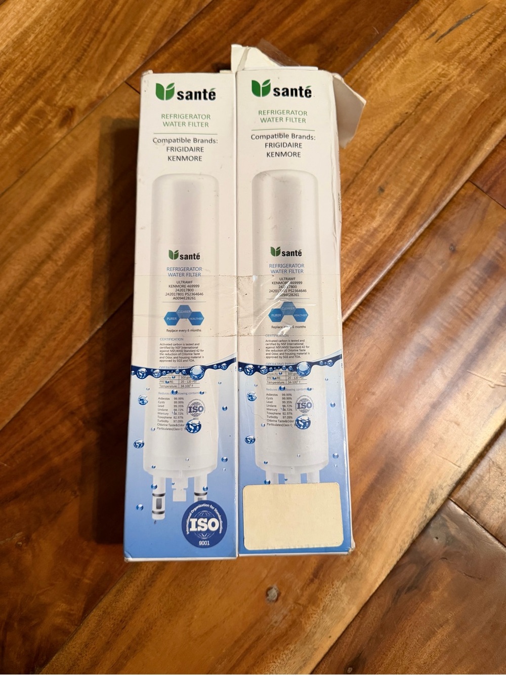 Two Santé Refrigerator Water Filters compatible with Frigidaire and Kenmore syst